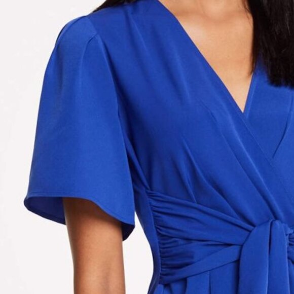 EUC Ann Taylor Wrap Top - Cobalt Blue Tie Waist - Size 14 - Picture 2 of 10